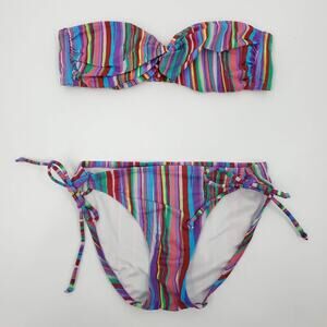 Victoria's Secret Banded Striped Two Piece Swimsuit Small